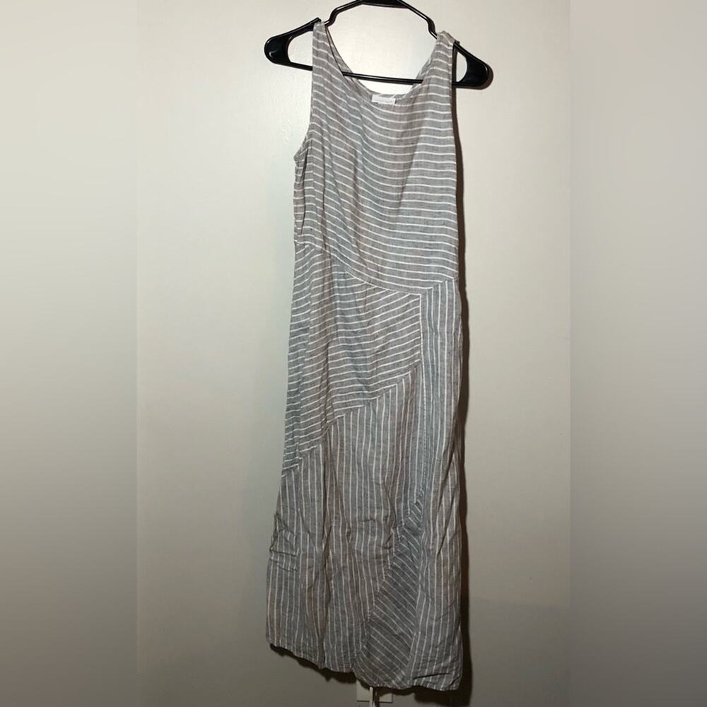 J Jill love linen womens linen tank maxi patchwork dress pockets M striped